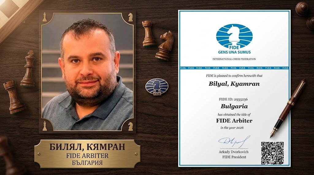 Успех за шахмата в Кърджали: Кямран Билял от ШК „Арда“ стана международен съдия към FIDE