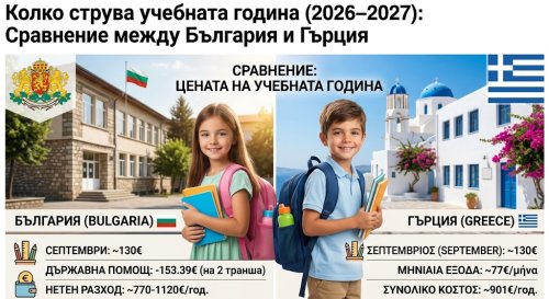 Колко струва учебната година (2026&ndash;2027): Сравнение между България и Гърция